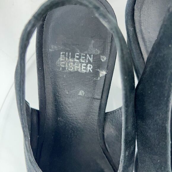 Eileen Fisher Women's Clay Sandal Size 7.5 Wedge Heel Slingback Black Leather - Picture 12 of 13